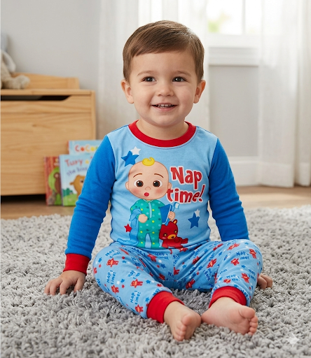 Official CoComelon Pyjamas – Toddler Kids Nap Time Long PJs & Teddy Snuggle Suit