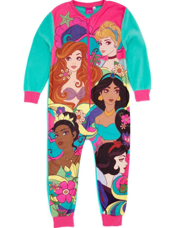 Girls Disney Princess One Piece Pyjamas Kids Fleece Sleepsuit Nightwear PJs