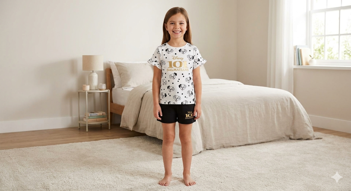 Official Disney 101 Dalmatians Girls Kids PJ Set – Short Sleeve Top & Shorts Pyjamas
