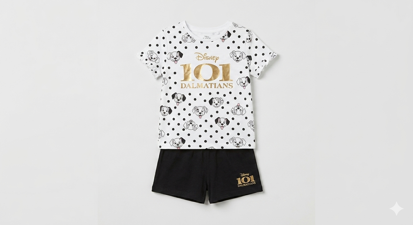 Official Disney 101 Dalmatians Girls Kids PJ Set – Short Sleeve Top & Shorts Pyjamas