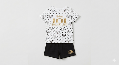 Official Disney 101 Dalmatians Girls Kids PJ Set – Short Sleeve Top & Shorts Pyjamas