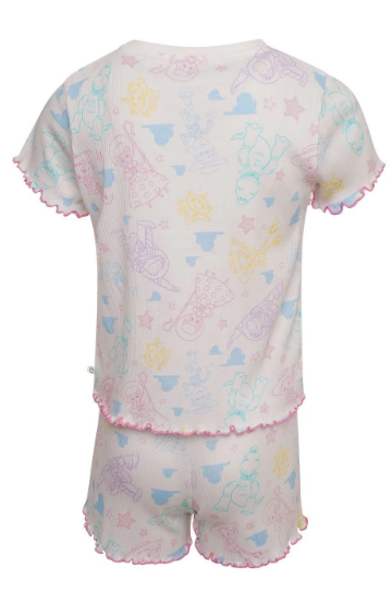 Disney Toy Story Girls Pyjamas Kids Sequin White Pink Short PJs Ribbed Set