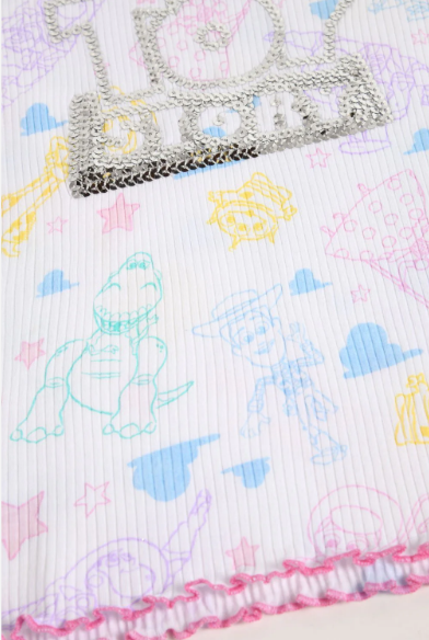 Disney Toy Story Girls Pyjamas Kids Sequin White Pink Short PJs Ribbed Set