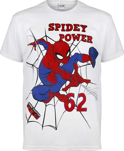 Official Marvel Spider-Man Kids T-Shirt – White Spidey 'Power' 62 Boys Tee