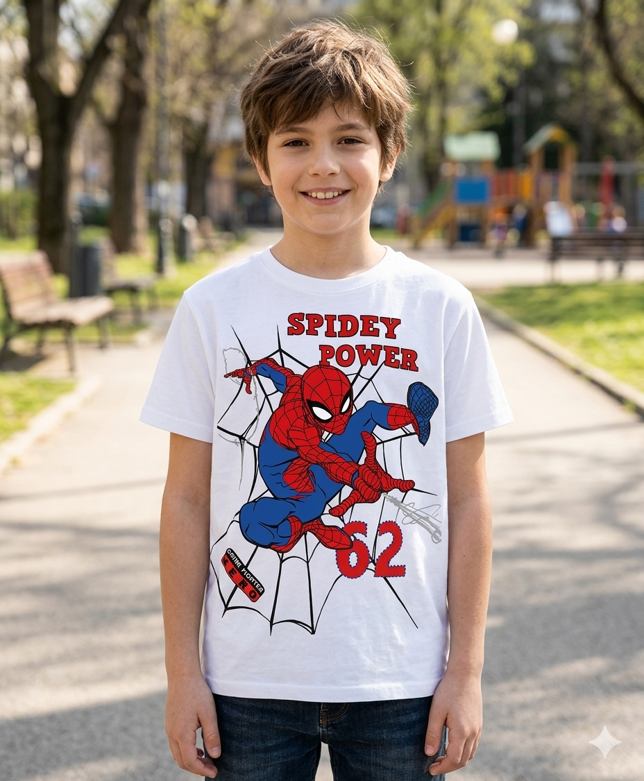 Official Marvel Spider-Man Kids T-Shirt – White Spidey 'Power' 62 Boys Tee