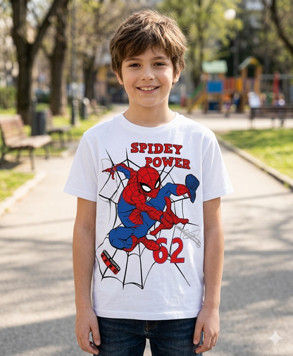 Official Marvel Spider-Man Kids T-Shirt – White Spidey 'Power' 62 Boys Tee