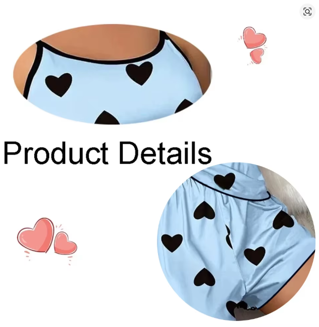 Love Heart Print Cami & Shorts Pyjama Set – Cute Summer Nightwear