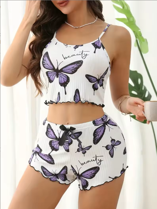Butterfly Print Cami & Shorts Pyjama Set – Cosy Nightwear