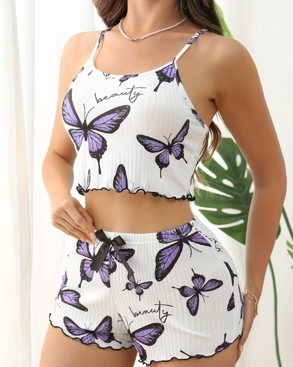 Butterfly Print Cami & Shorts Pyjama Set – Cosy Nightwear