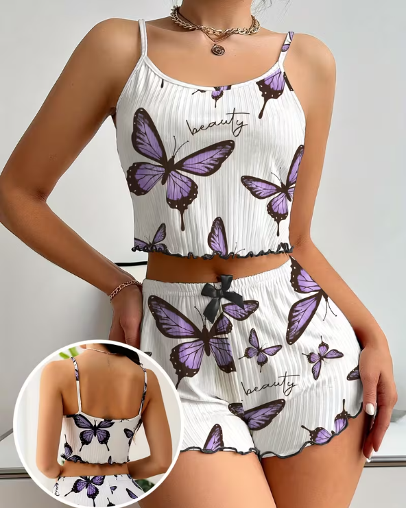 Butterfly Print Cami & Shorts Pyjama Set – Cosy Nightwear