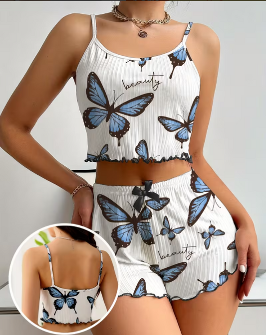 Butterfly Print Cami & Shorts Pyjama Set – Cosy Nightwear