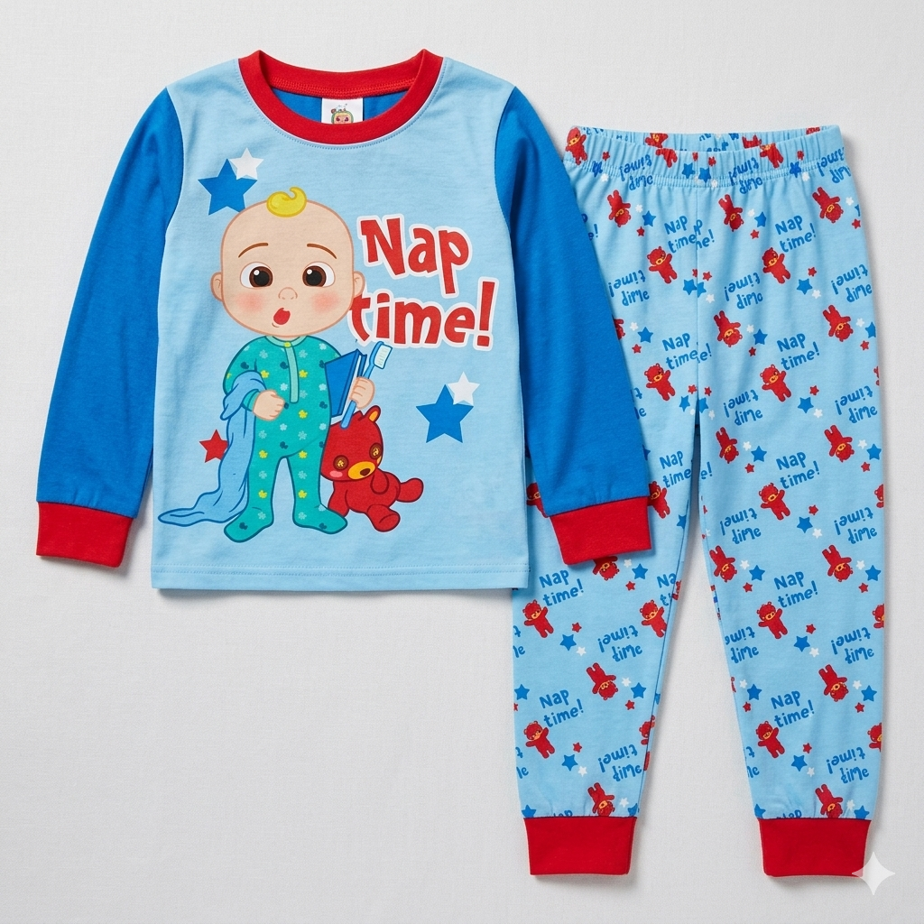 Official CoComelon Pyjamas – Toddler Kids Nap Time Long PJs & Teddy Snuggle Suit