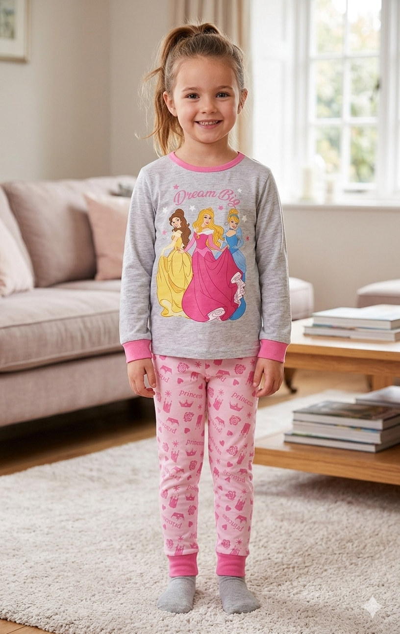 Official Disney Princess Girls Pyjama Set – Dream Big Long PJs | Cinderella Belle Aurora