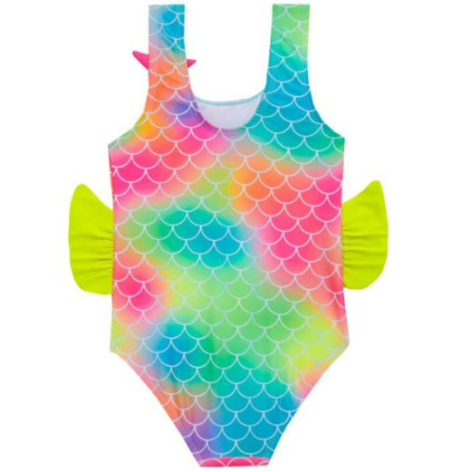 Girls Novelty Swimsuit – Bright Red Melon & Fish Print | UK Stock