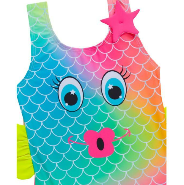 Girls Novelty Swimsuit – Bright Red Melon & Fish Print | UK Stock