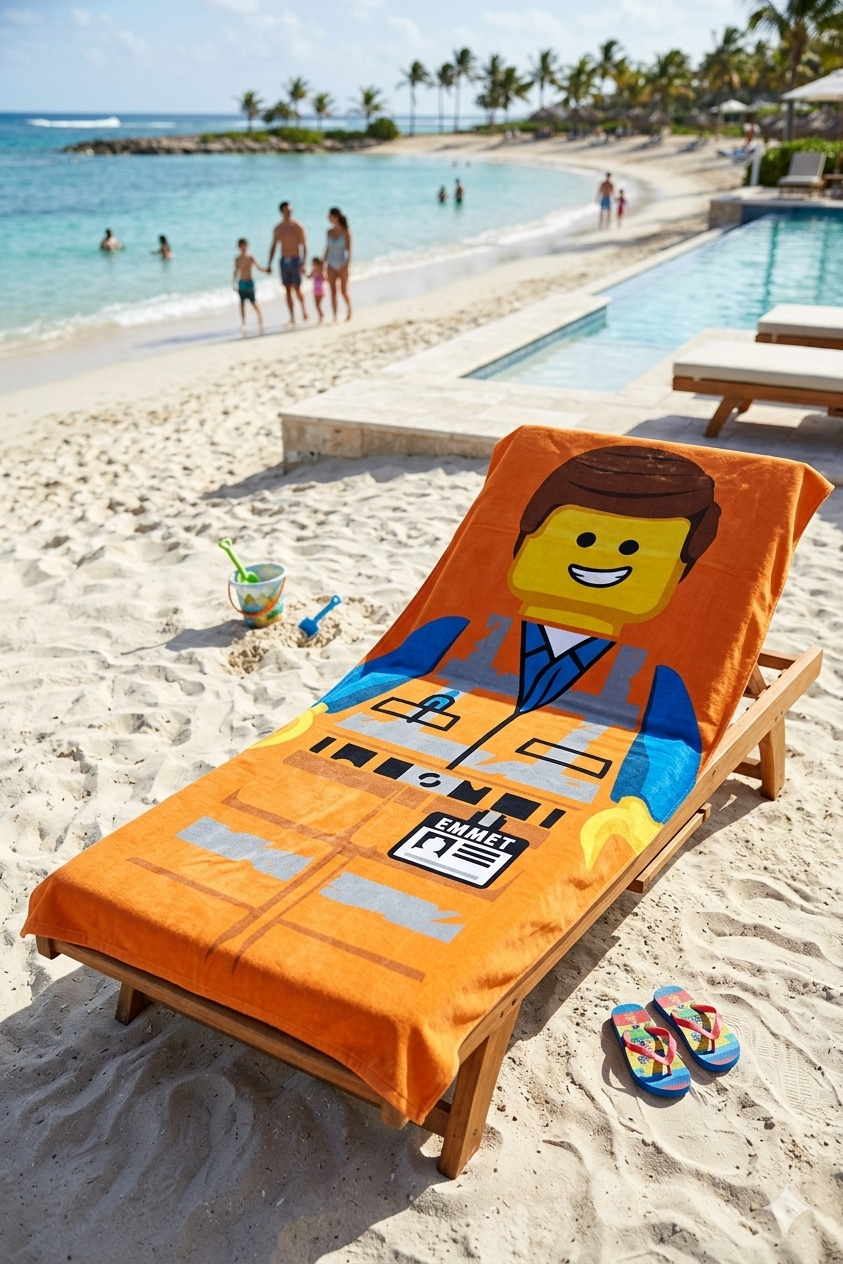 LEGO Movie Kids Towel – Emmet Large Orange Beach & Bath Cotton Towel | Super Soft Gift