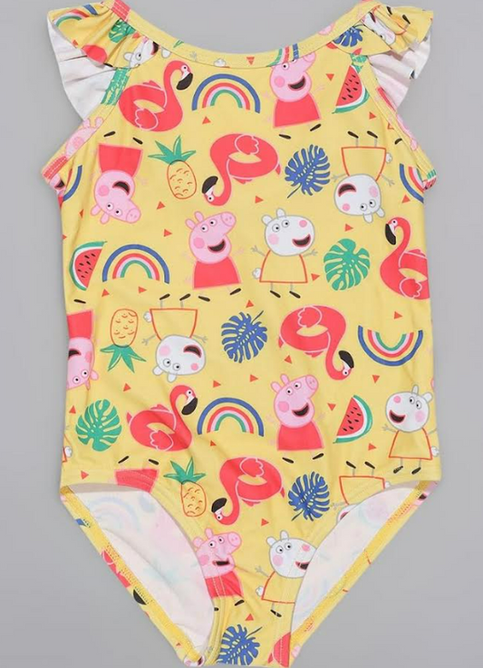Official Peppa Pig Girls Swimsuit Kids Yellow Suzy Sheep Ruffle Swimming Costume