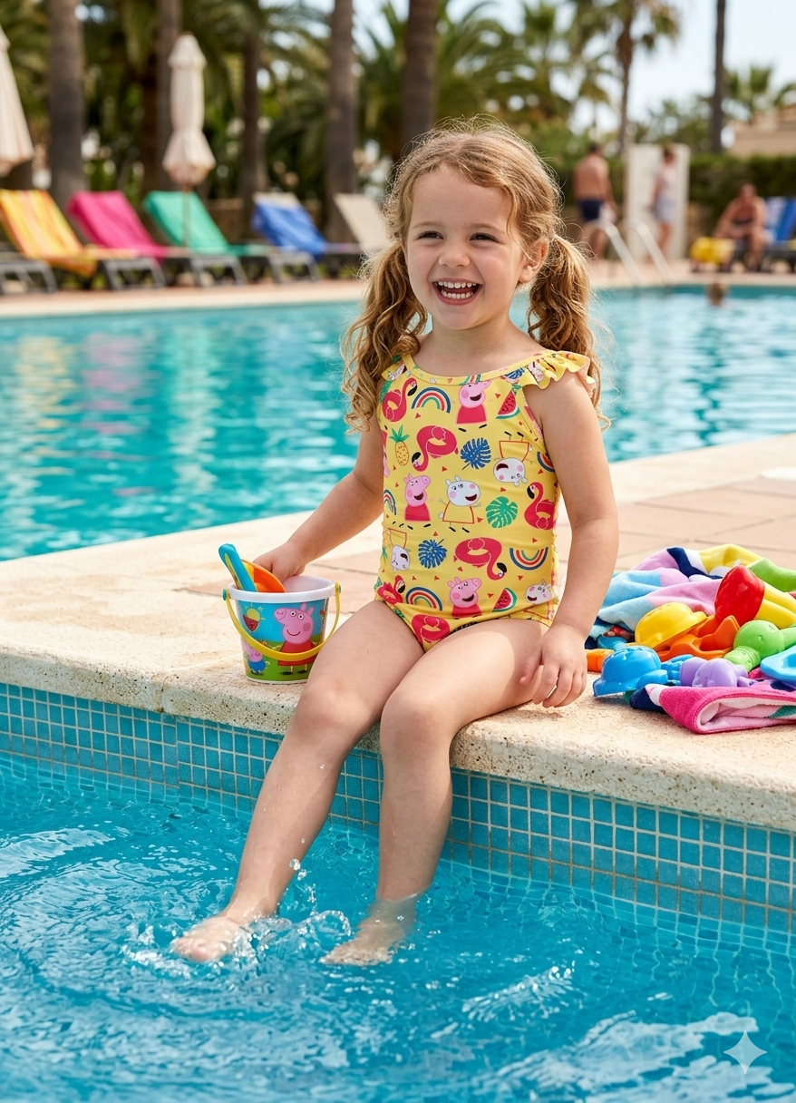 Official Peppa Pig Girls Swimsuit Kids Yellow Suzy Sheep Ruffle Swimming Costume