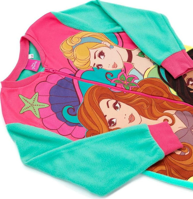 Girls Disney Princess One Piece Pyjamas Kids Fleece Sleepsuit Nightwear PJs