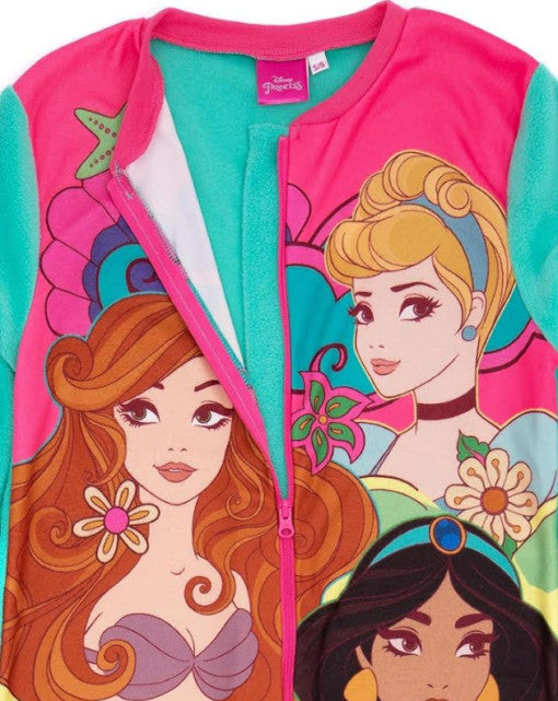 Girls Disney Princess One Piece Pyjamas Kids Fleece Sleepsuit Nightwear PJs