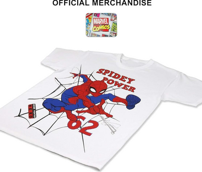 Official Marvel Spider-Man Kids T-Shirt – White Spidey 'Power' 62 Boys Tee