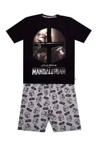 Official Star Wars The Mandalorian Pyjamas Mens Teens Black Grey Short PJs Set