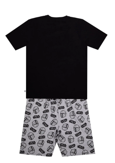 Official Star Wars The Mandalorian Pyjamas Mens Teens Black Grey Short PJs Set
