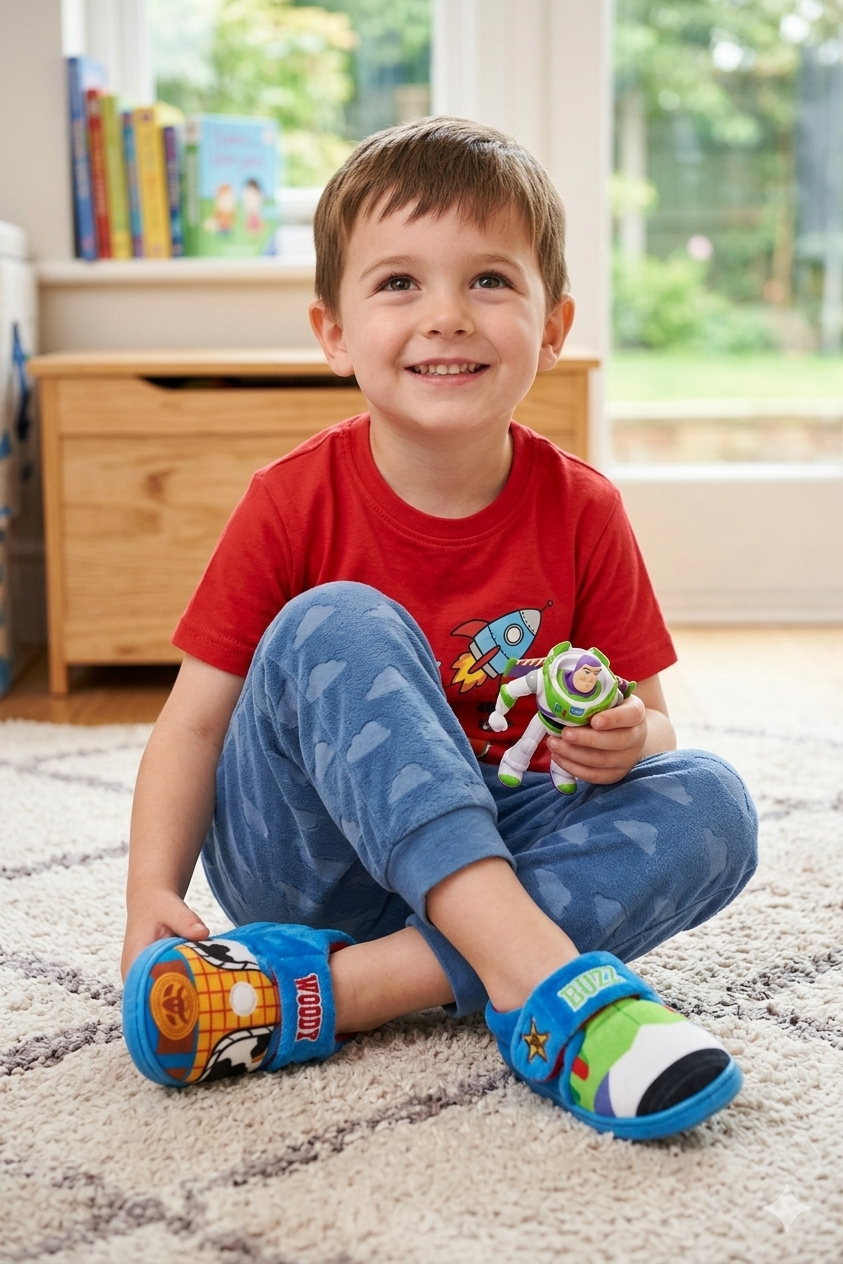 Disney Toy Story Boys Slippers – Woody & Buzz Lightyear Plush Furry House Shoes
