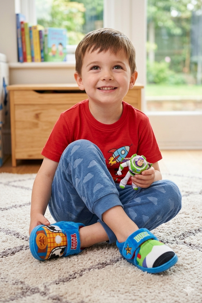 Disney Toy Story Boys Slippers – Woody & Buzz Lightyear Plush Furry House Shoes