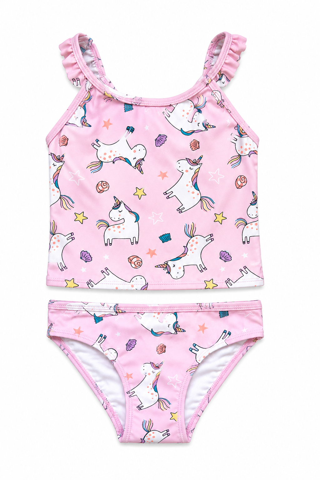 Girls Unicorn Tankini Set – Kids Pink Ruffle Bikini Swimsuit Swimming Costume